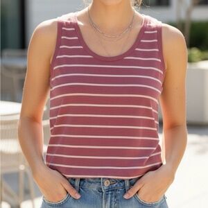 NAUTICA Striped Casual Sleeveless Tank Top, Women’s XL, Mauve/White